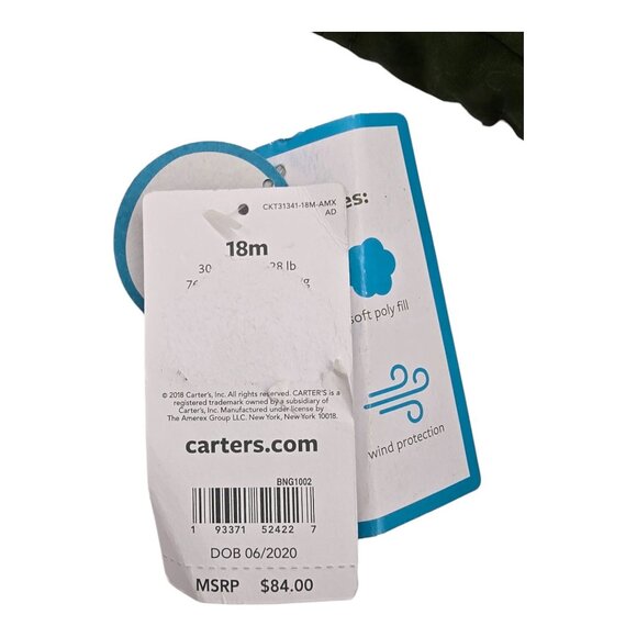 Carters Parka Jacket 18M Sherpa Lined Hooded Olive Green Faux Fur Trim NWT - Picture 10 of 15